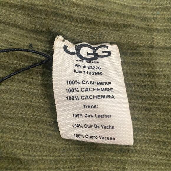 NWT UGG 100% Cashmere Kane Olive Green Ribbed Knit Beanie Cap OS main image 4